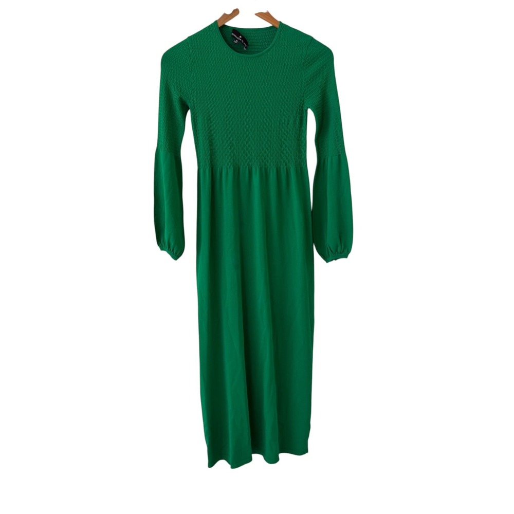 Pomander Place Smocked Knit Midi Maxi Dress Womens XS Green Balloon Sleeve Party